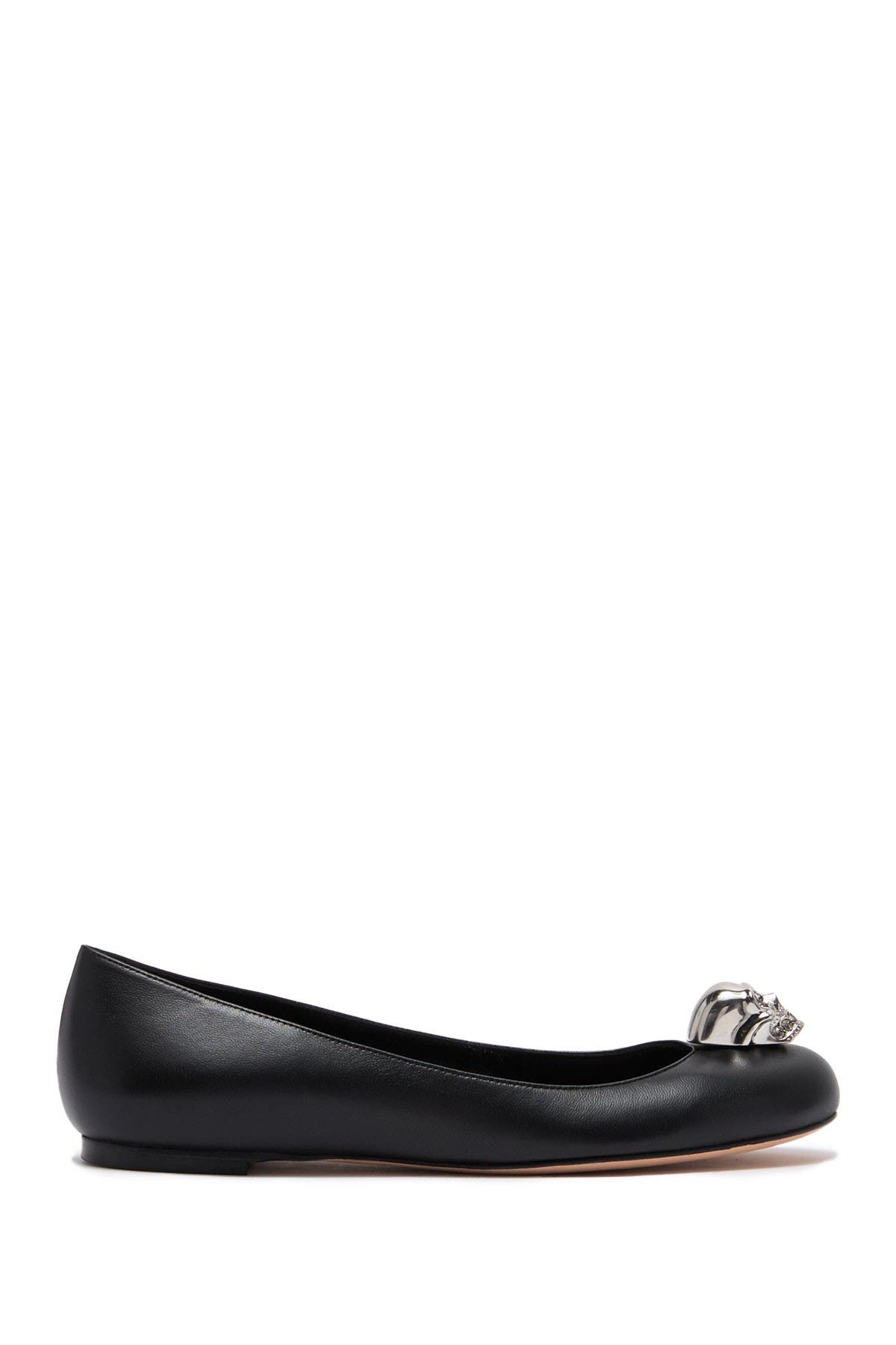McQueen Skull Accent Leather Flat, Alternate, color, 