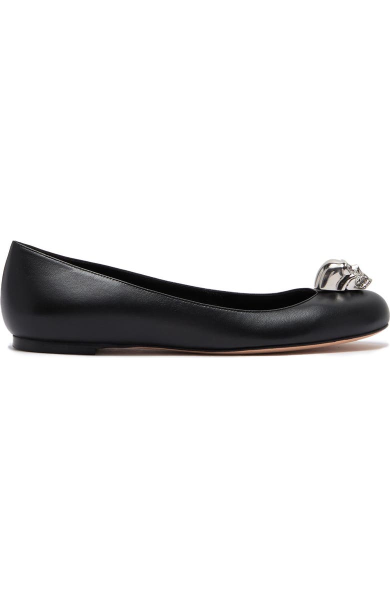 McQueen Skull Accent Leather Flat, Alternate, color,