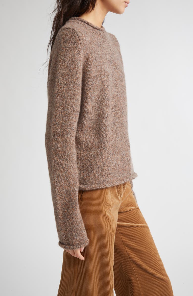 Johnstons of Elgin Brushed Cashmere & Silk Crewneck Sweater, Alternate, color, Molasses Mix