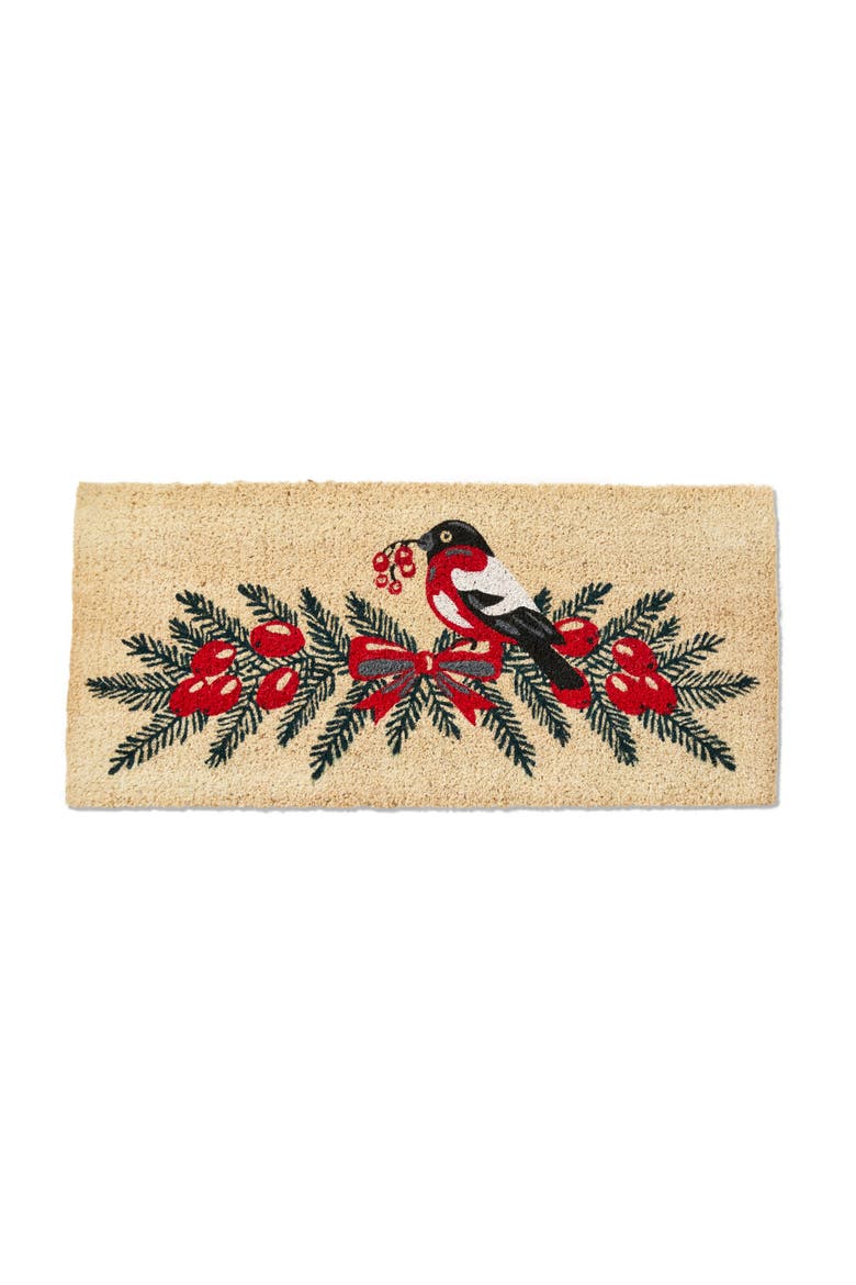 Bird On Sprig Berries Rectangle Coir Door Mat Multicolored, Main, color, Yellow