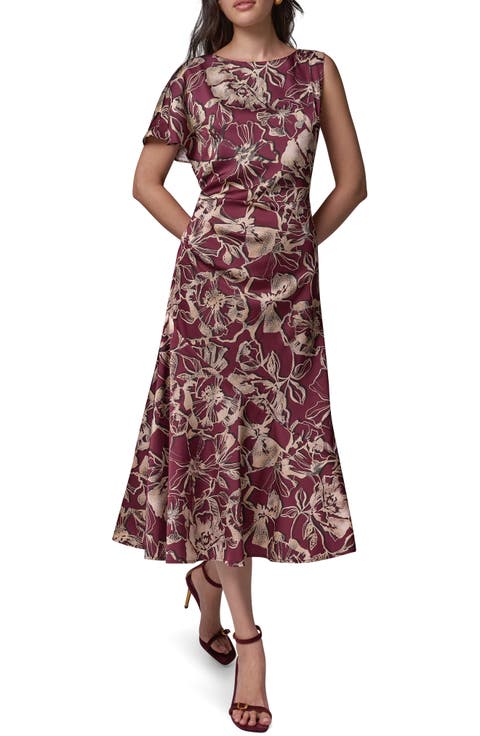Floral Asymmetrical Sleeve Midi Dress