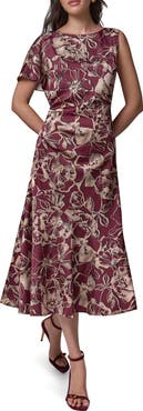 Donna Karan New York Floral Asymmetrical Sleeve Midi Dress