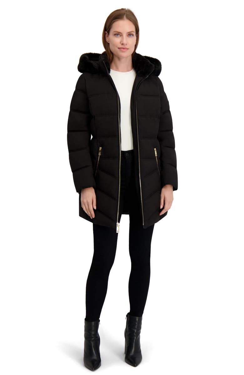 Laundry by Shelli Segal Soft Tech Puffer Jacket with Removable Faux Fur Trim Hood, Alternate, color, 