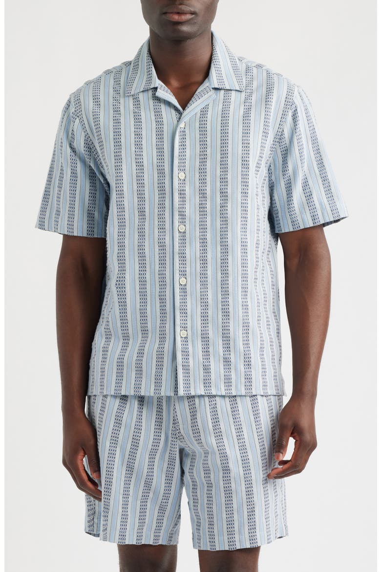 Didcot Stripe Cotton Dobby Camp Shirt, Alternate, color, BLUE