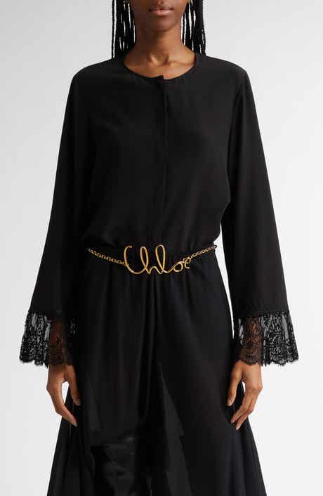 Lace Cuff Silk Crêpe de Chine Shirt