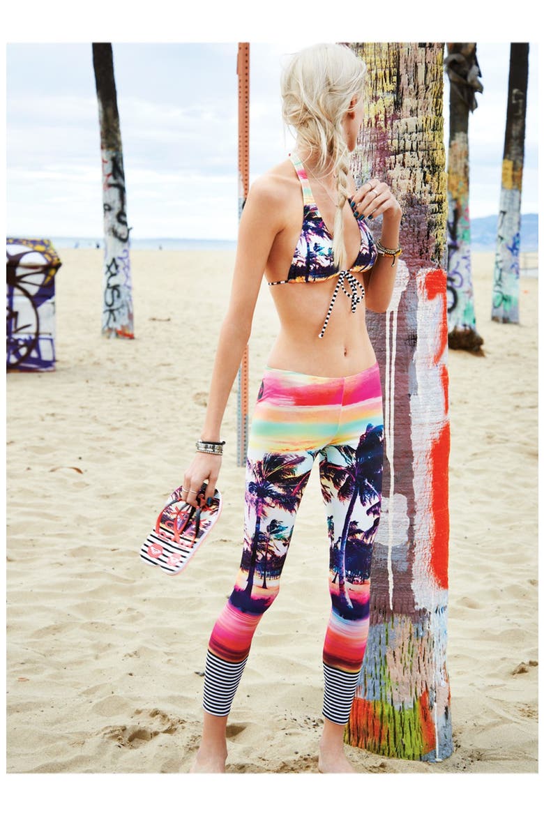 'Sunset Stripes' T-Back Halter Bikini Top, Alternate, color, SUNSET MULTI