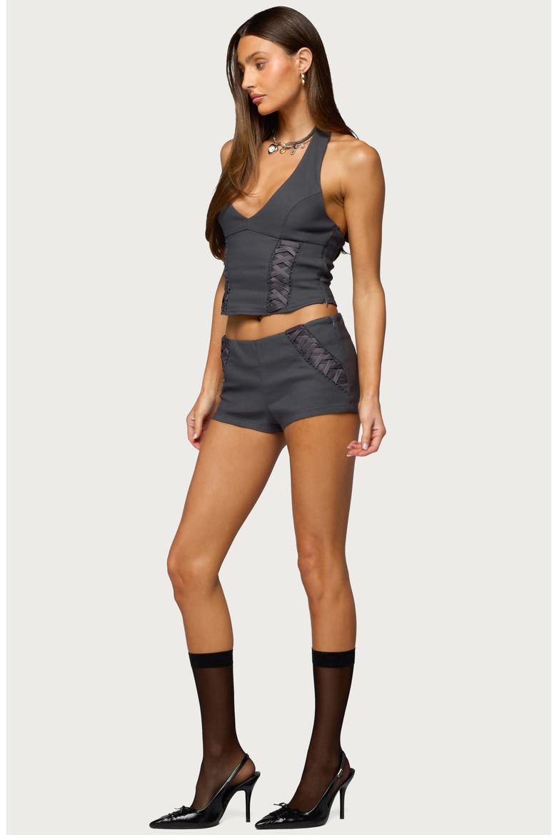 Lirah Lace Up Micro Shorts, Alternate, color, DARK-GRAY