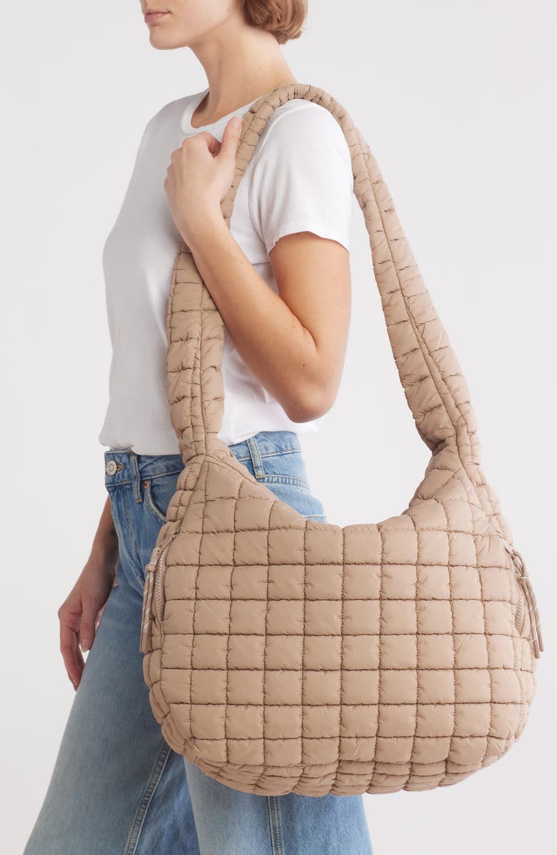 URBAN EXPRESSIONS HANDBAGS Square Quilt Nylon Hobo Bag, Alternate, color, Natural