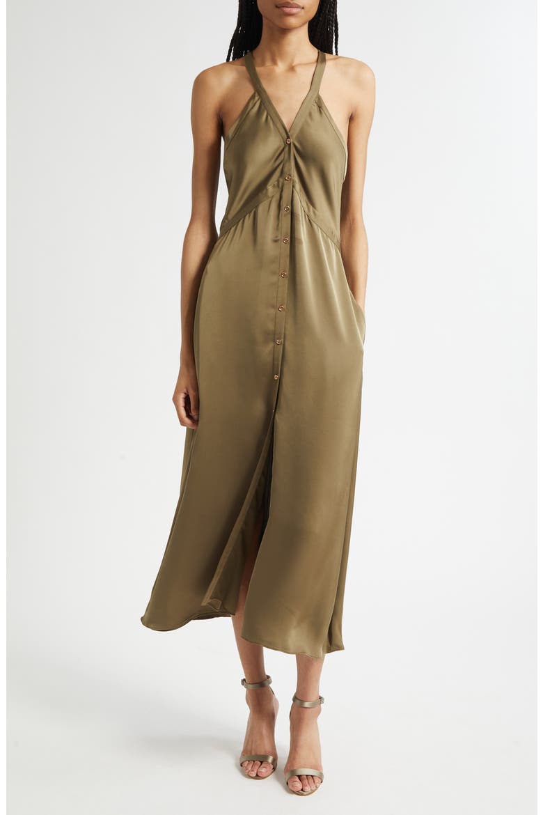 Cynthia Racerback Satin Shirtdress, Main, color, OLIVE GREEN
