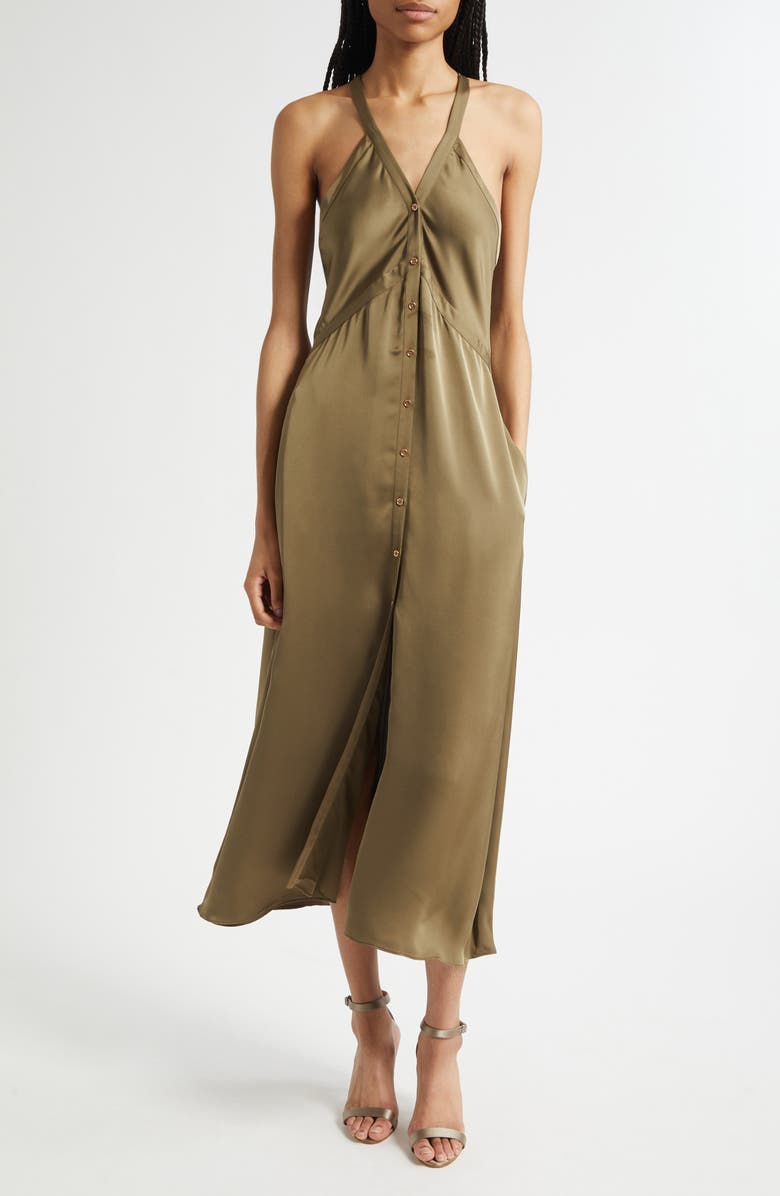 Ramy Brook Cynthia Racerback Satin Shirtdress, Main, color, Olive Green
