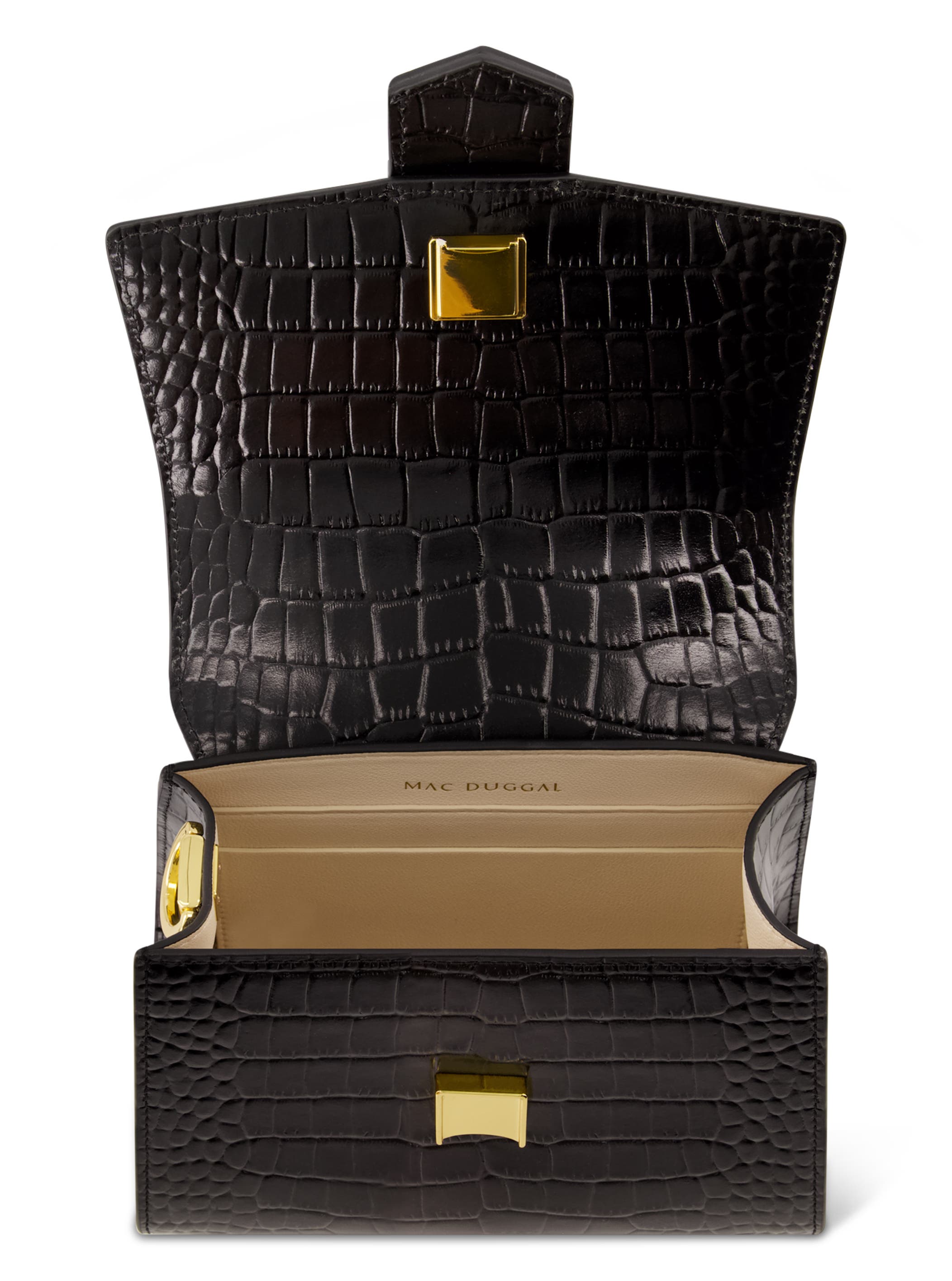 Mac Duggal Crocodile Leather Buckle Detail Mini Handbag, Alternate, color, Black