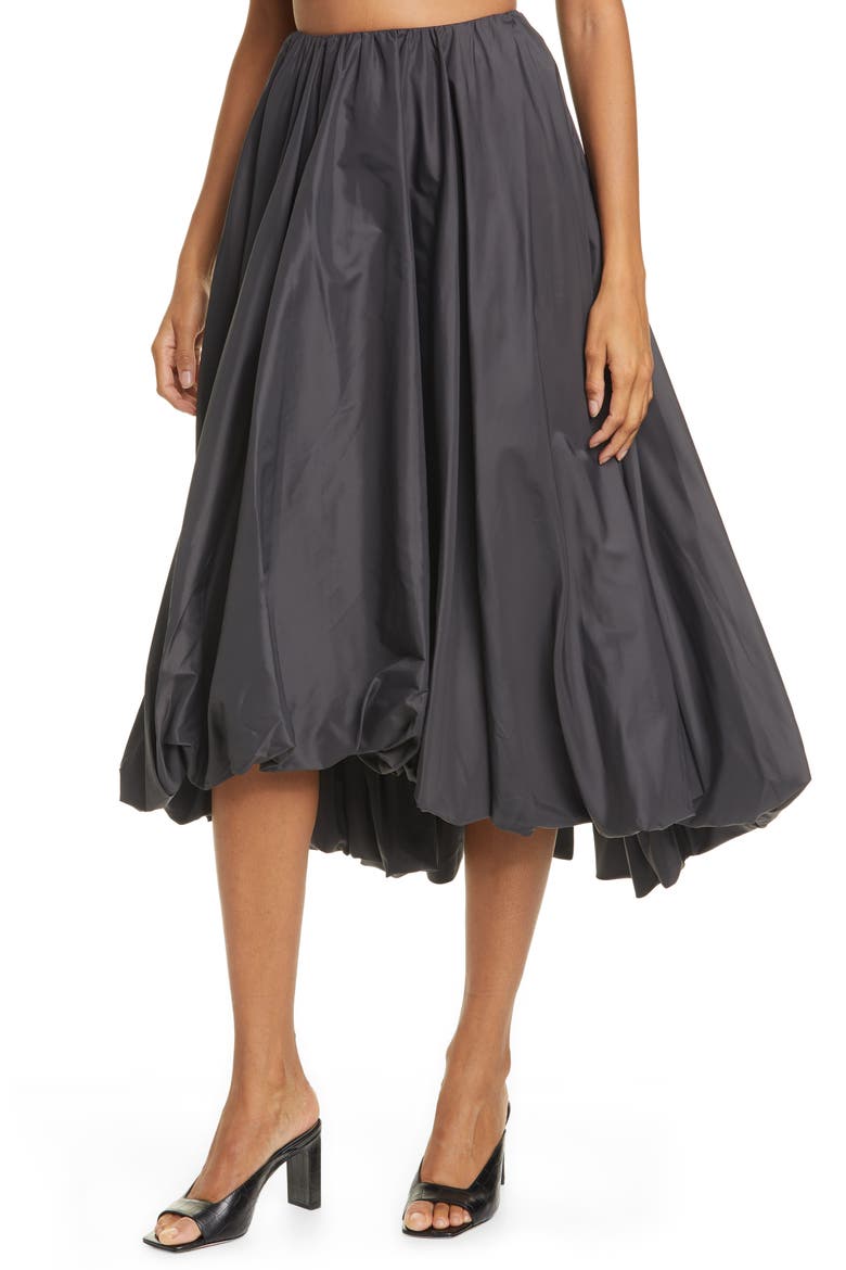 Mariposa Bubble Hem Midi Skirt, Main, color, BLACK
