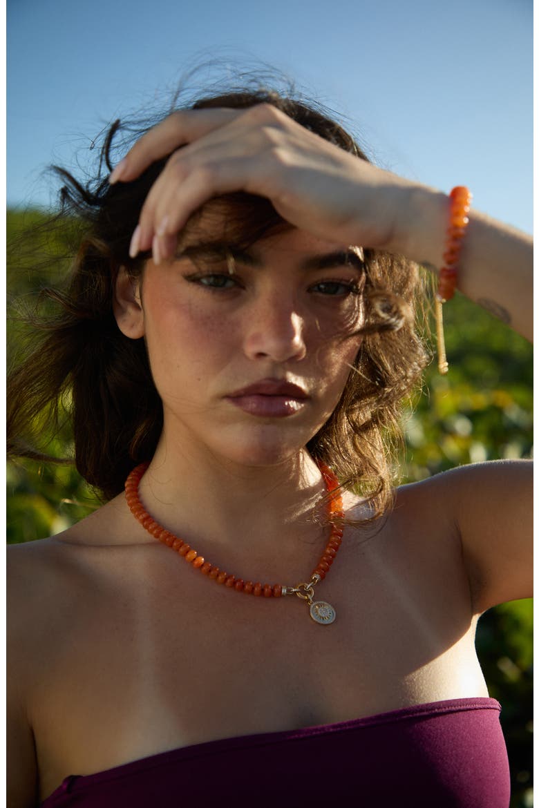 Beads of Paradise Carnelian & Cubic Zirconia Sun Pendant Necklace, Alternate, color, GOLD