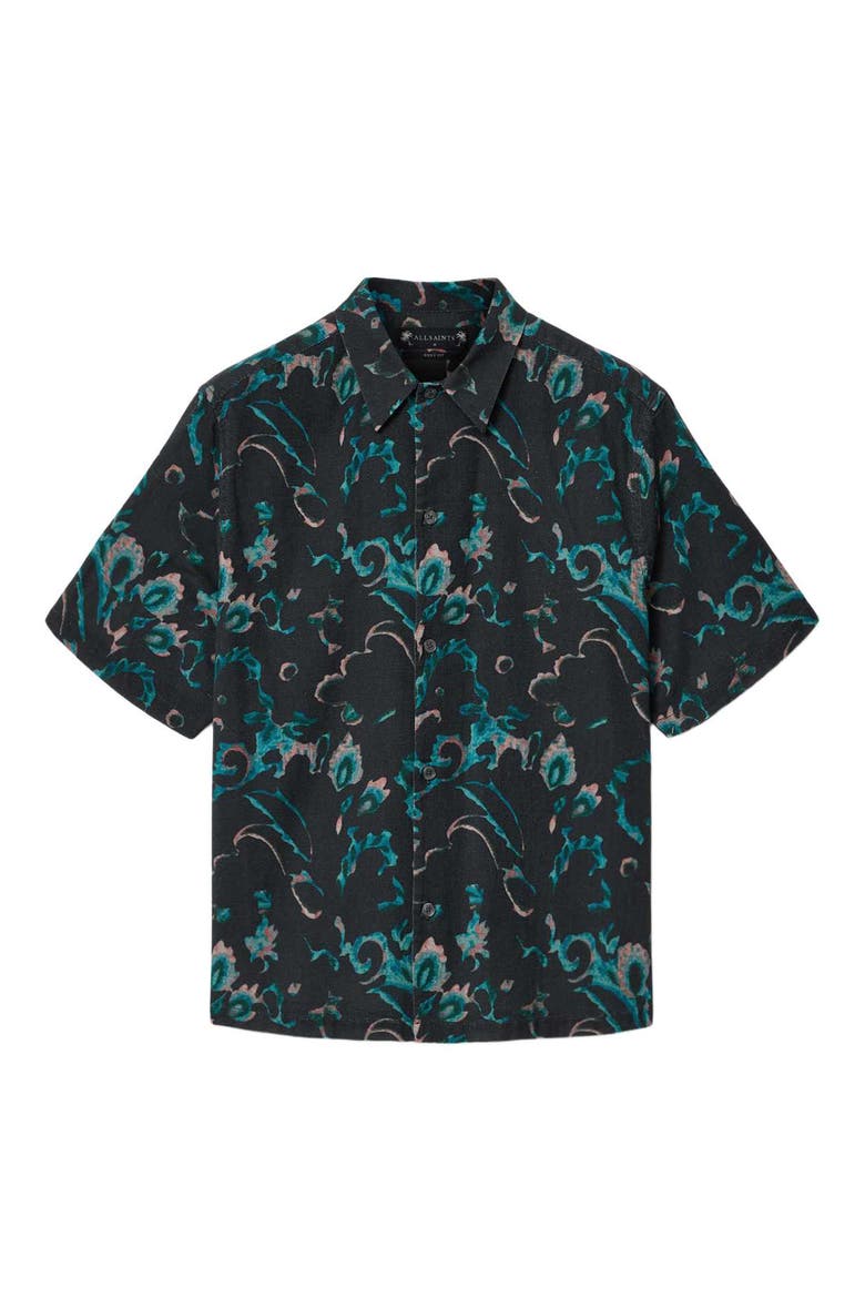 Fortune Linen & Cotton Short Sleeve Button-Up Shirt, Alternate, color, AQUA BLUE