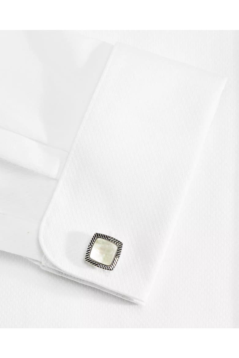 Mother Of Pearl Soft Square Antiqued Frame Cufflinks, Alternate, color, White