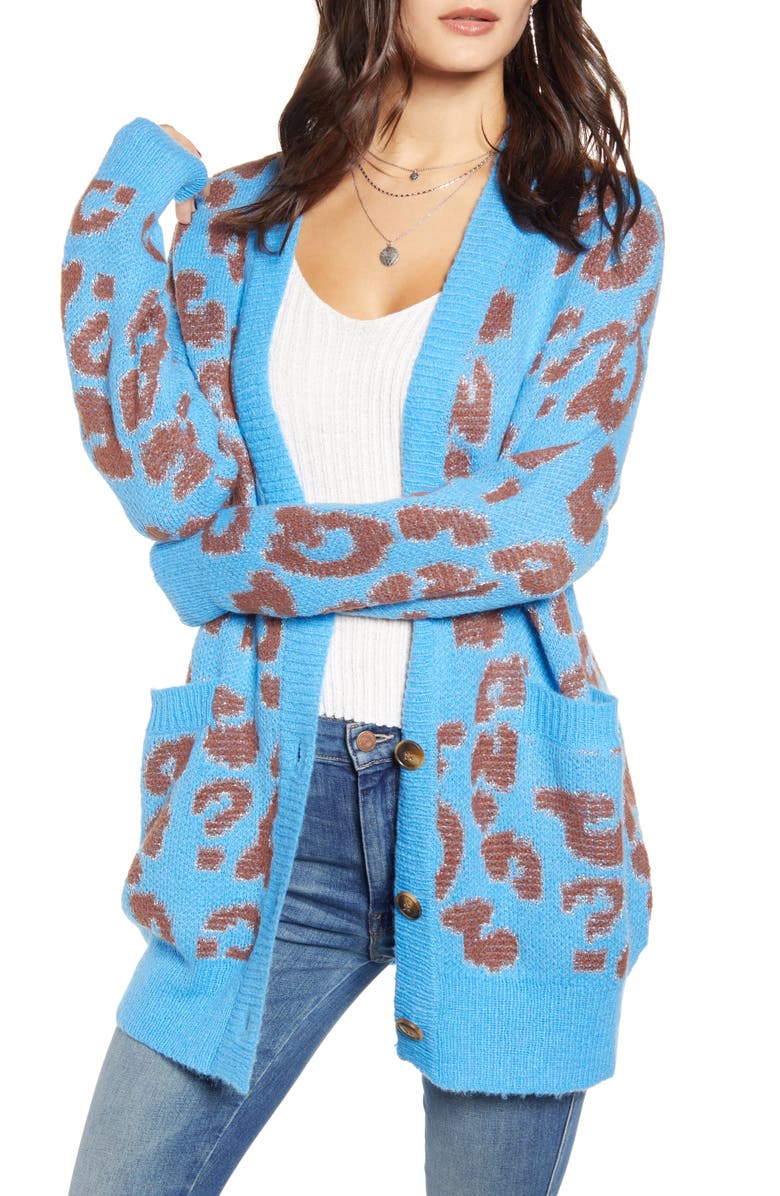 J.O.A. Leopard Pattern Cardigan, Main, color, 