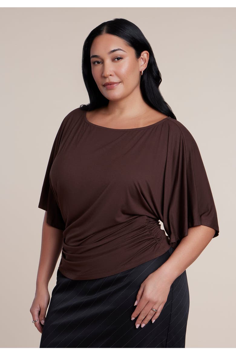 Cinched Waist Draped Top, Alternate, color, LIGHT HICKORY