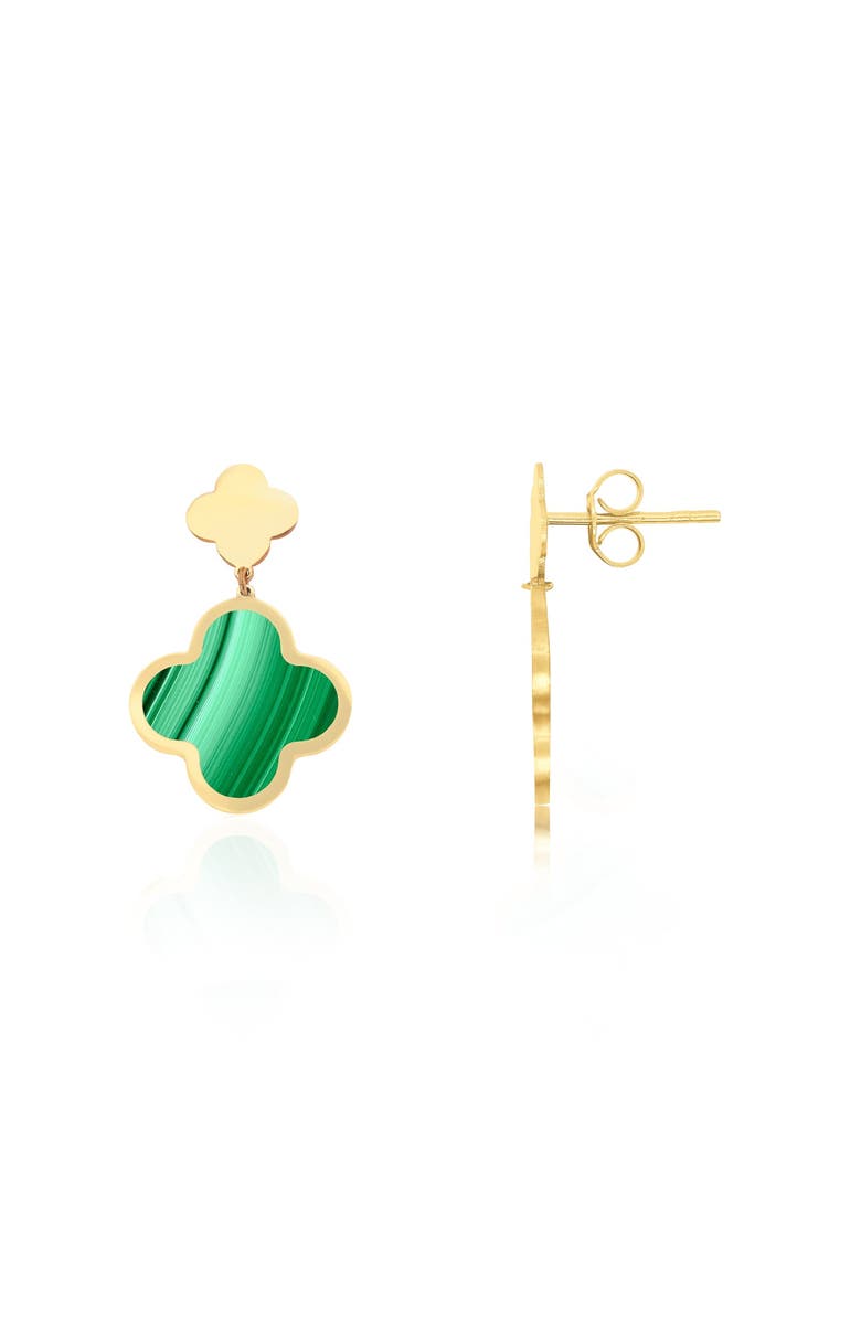 The Lovery Fine Jewelry Malachite and Gold Clover Drop Earrings, Main, color, Malachite
