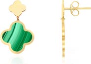 The Lovery Fine Jewelry Malachite and Gold Clover Drop Earrings
