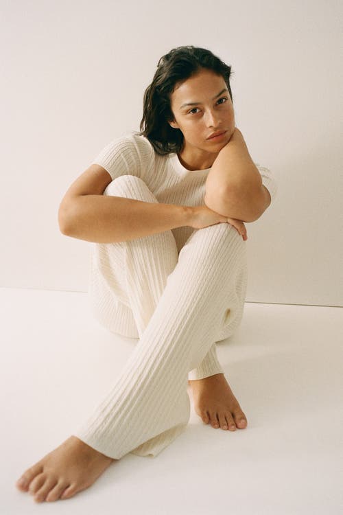 H&M Cable-knit Trousers in Cream at Nordstrom, Size X-Small