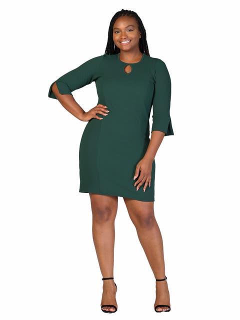 Keyhole Three Quarter Sleeve Mini Dress