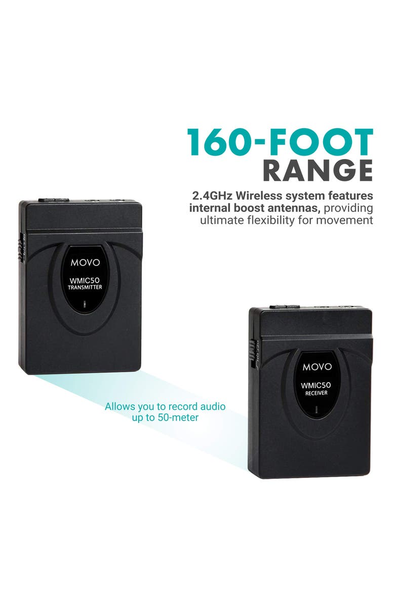 MOVO WMIC50 2.4GHz Wireless Lavalier Microphone System for Cameras, Alternate, color, Black