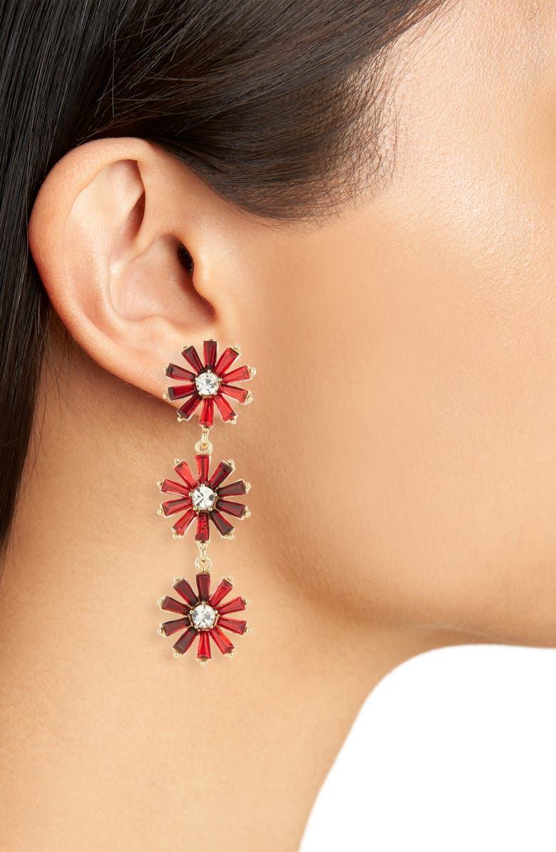 Cara Crystal Flower Linear Drop Earrings, Alternate, color, Gold/ Red