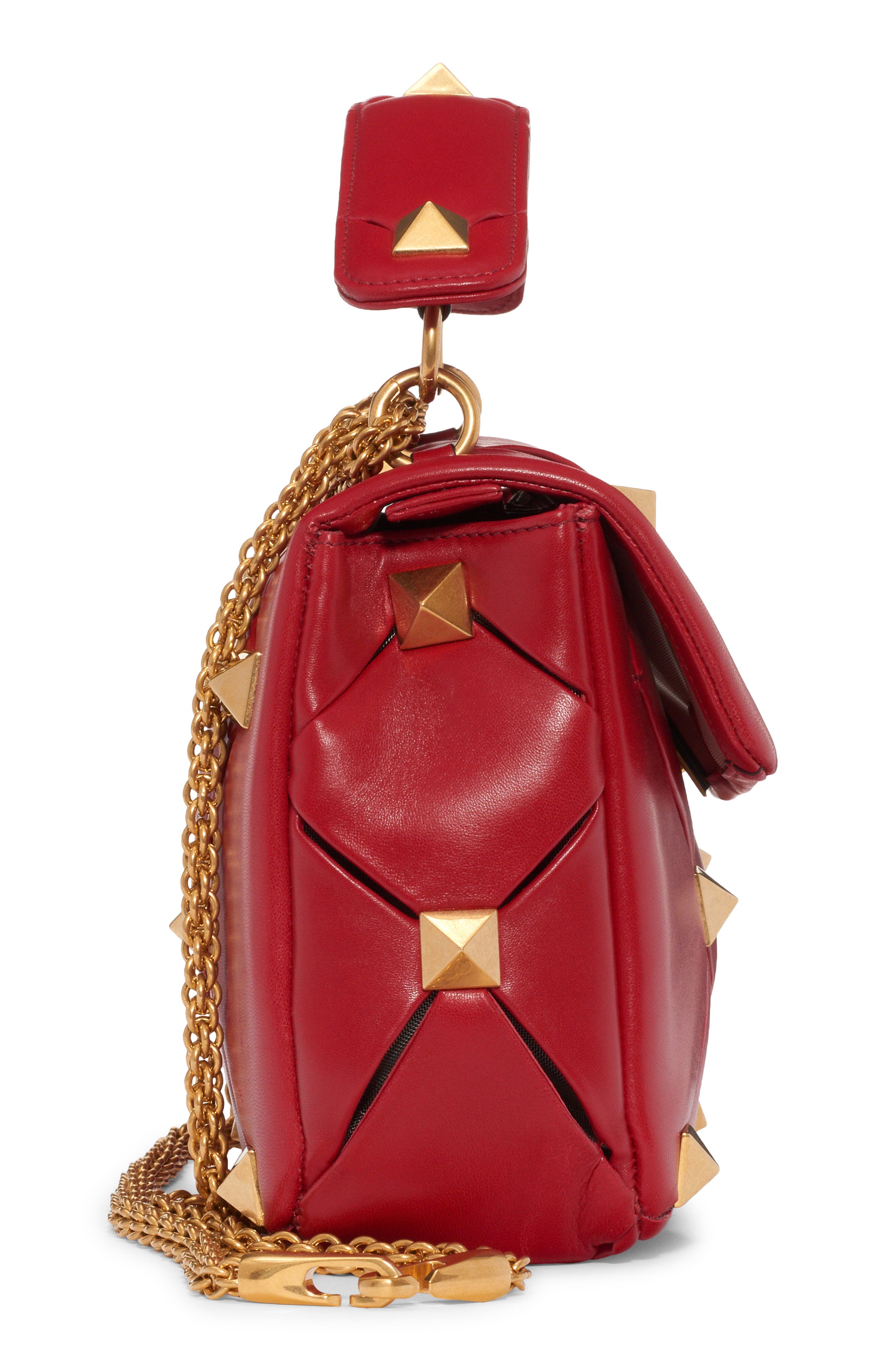 Valentino Garavani Large Roman Stud Craving Leather Top Handle Bag, Alternate, color, 