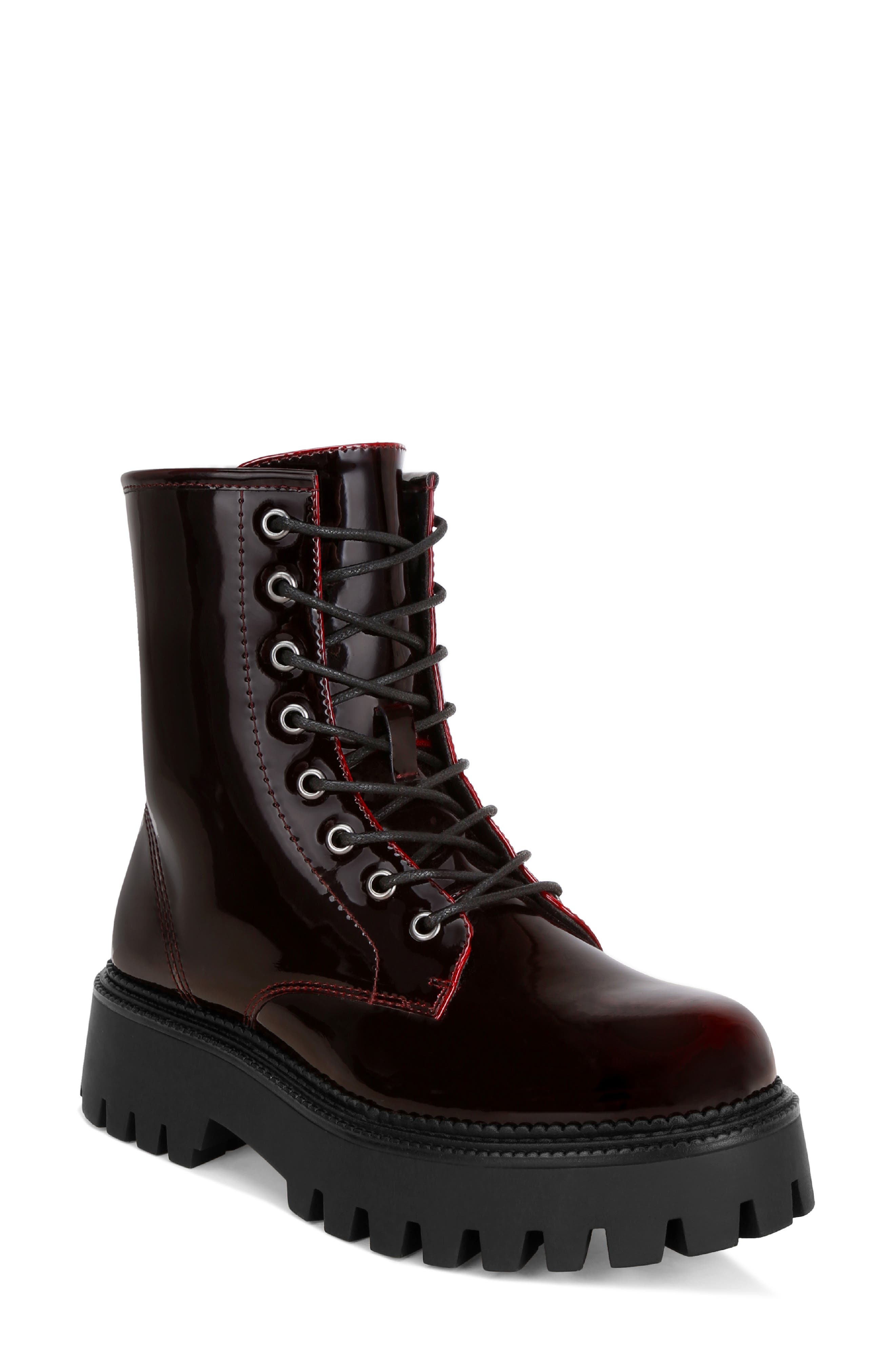 Reginalda Faux Leather Combat Boot, Main, color, BURGUNDY PATENT