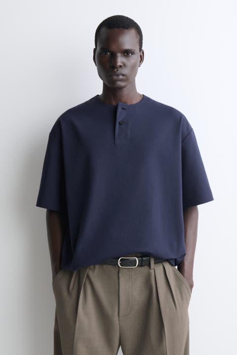 Oversized Cotton-jersey Henley T-shirt