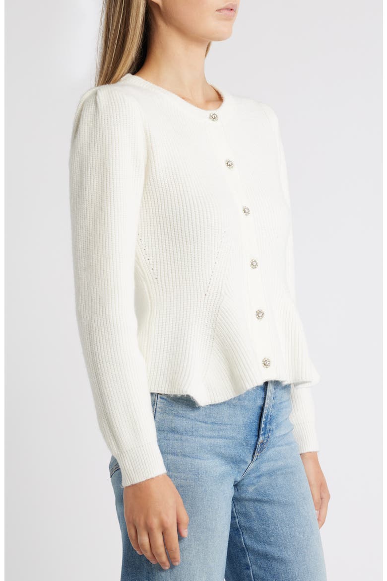 Keegan Peplum Cardigan, Alternate, color, GARDENIA