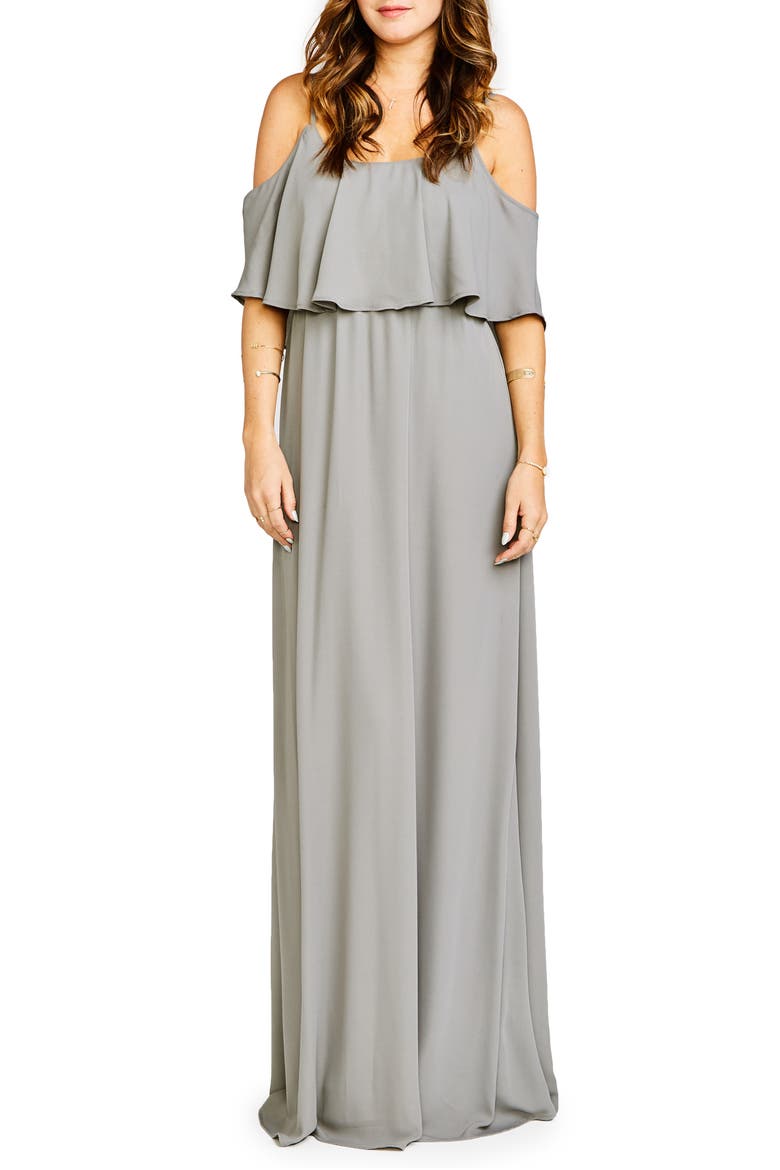 Caitlin Cold Shoulder Chiffon Gown, Main, color, SOFT CHARCOAL