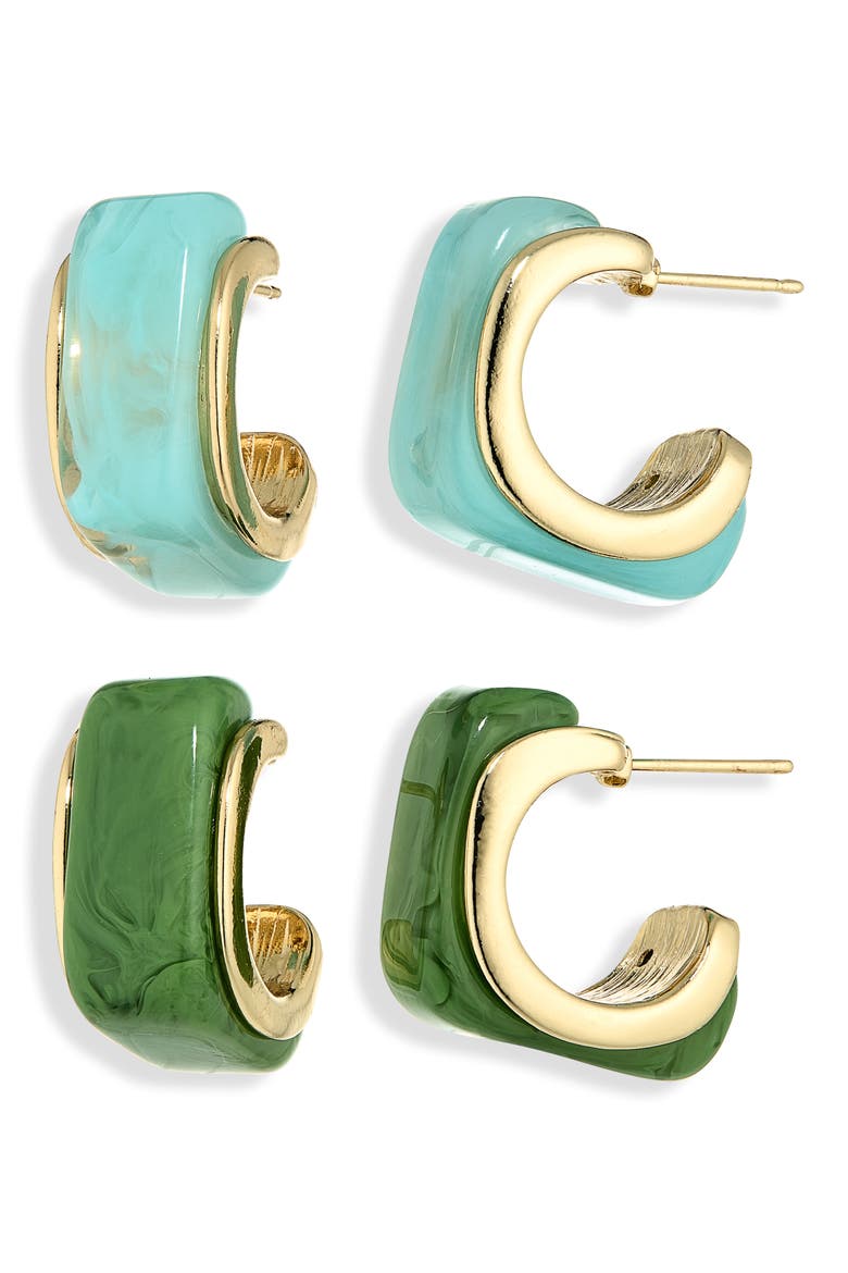 Set of 2 Resin Hoop Earrings, Main, color, BLUE/ GREEN