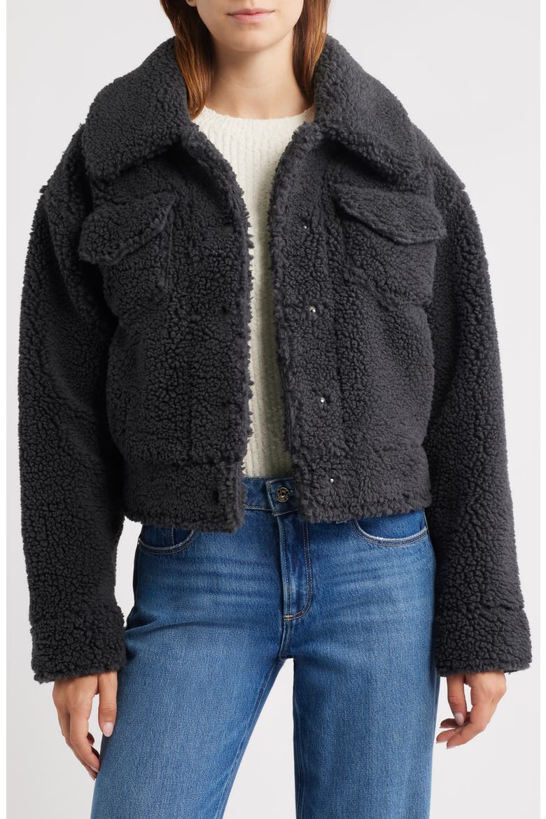 Frankie Faux Shearling Trucker Jacket, Alternate, color, INK