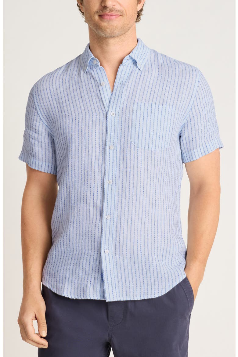 Slim Fit Striped Linen Short Sleeve Shirt, Main, color, LIGHT BLUE TRITON STRIPE LINEN