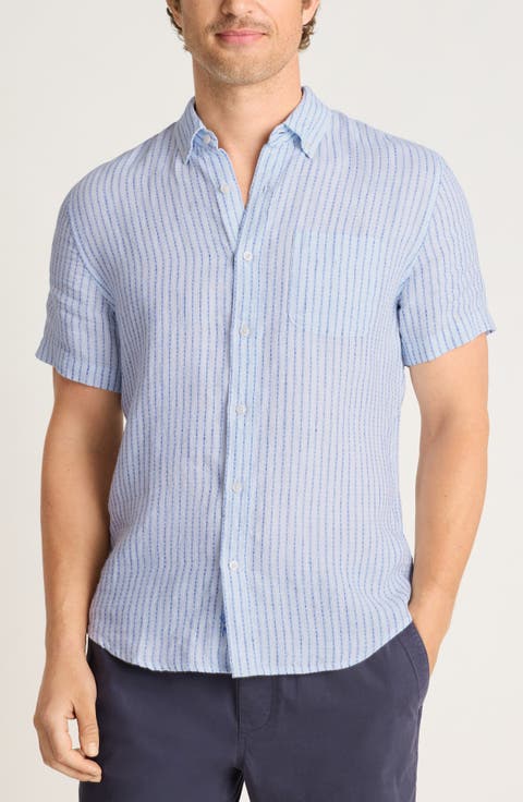 Slim Fit Striped Linen Short Sleeve Shirt