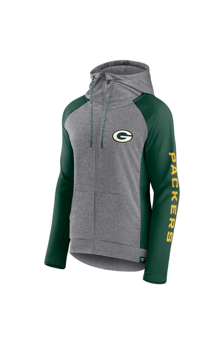 FANATICS Women's Fanatics Branded  Heather Gray/College Green Green Bay Packers Blind Side Lightweight Full-Zip Hoodie, Alternate, color, 