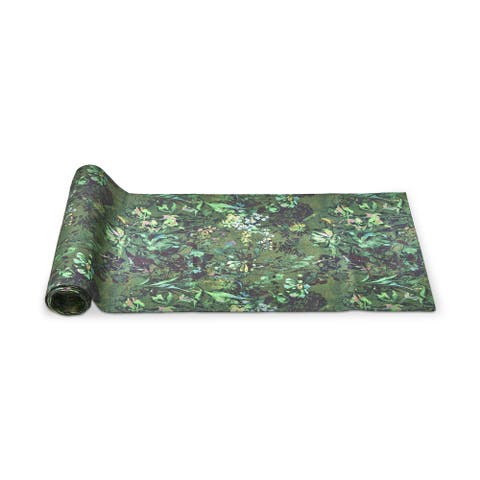 Garden Floral Cotton Table Runner with Green Background