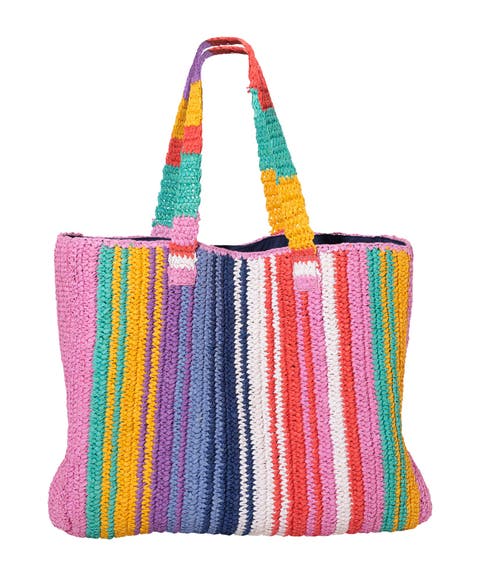 straw stripe beach tote