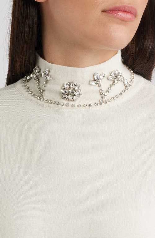Anne Klein Embellished Mock Neck Sweater In White