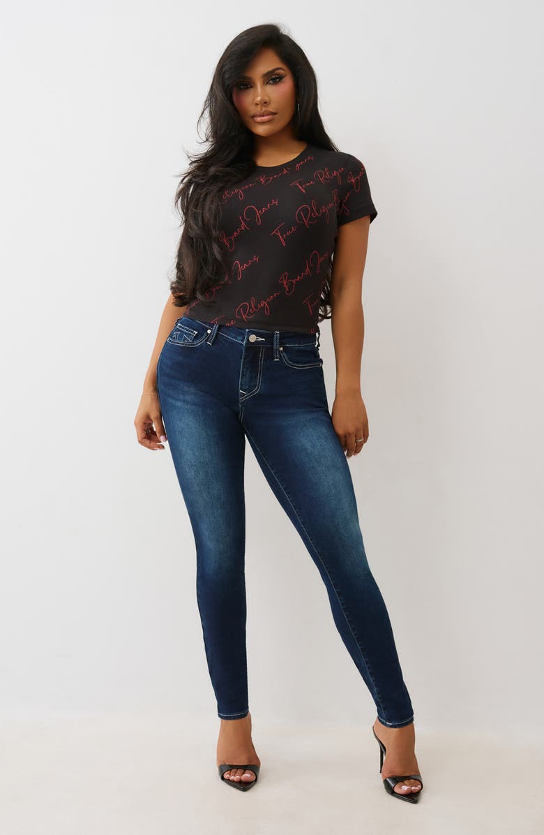 True Religion Jennie Mid Rise Skinny Jeans, Alternate, color, Dark Mahogany Wood Wash