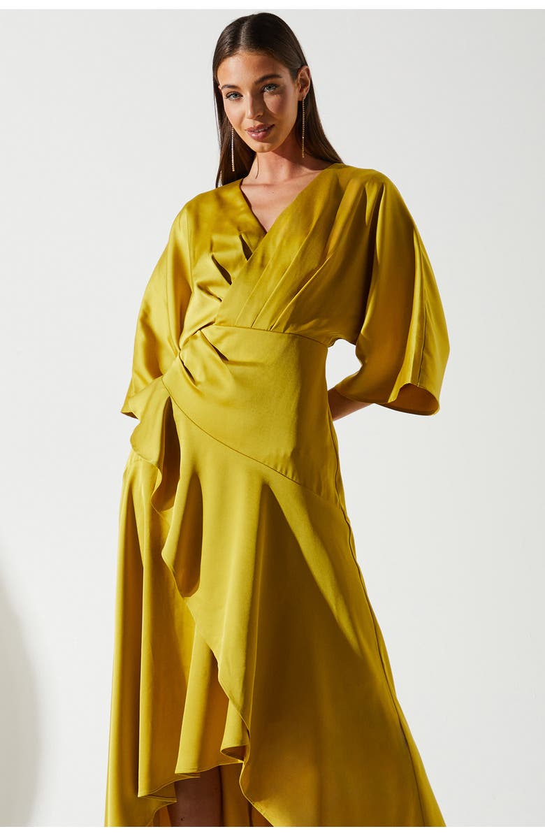 Coast Satin Crepe Ruffle Wrap Midi Dress, Alternate, color, Olive