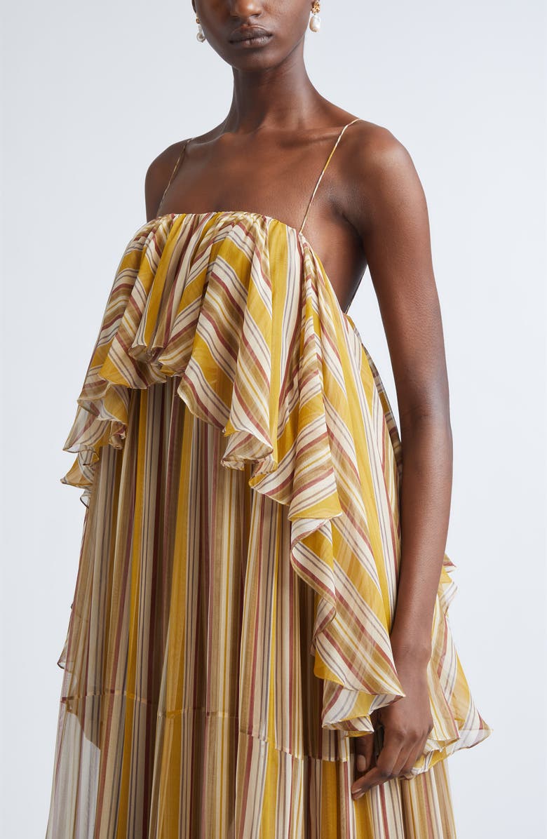 Zimmermann Rebellion Bohemian Stripe Slipdress, Alternate, color, Mustard Stripe