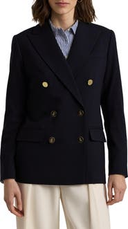 Lauren Ralph Lauren Double Breasted Stretch Wool Crepe Blazer