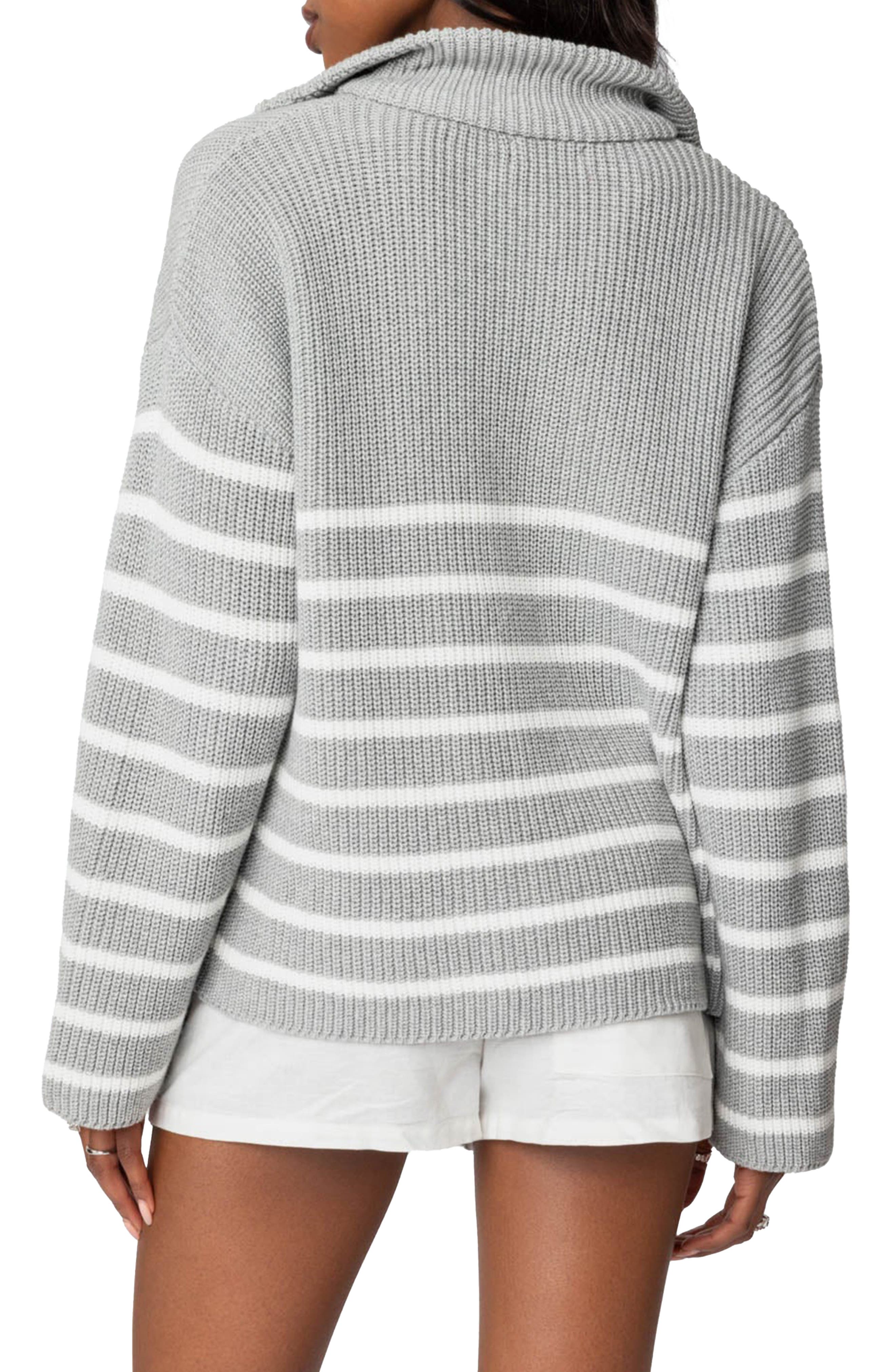 Stripe Oversize Quarter-Zip Cotton Sweater - image 2