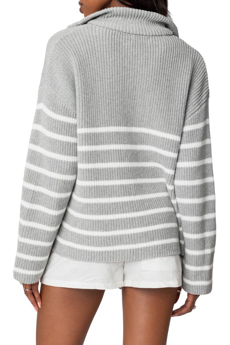Stripe Oversize Quarter-Zip Cotton Sweater, Alternate, color, GRAY-MELANGE
