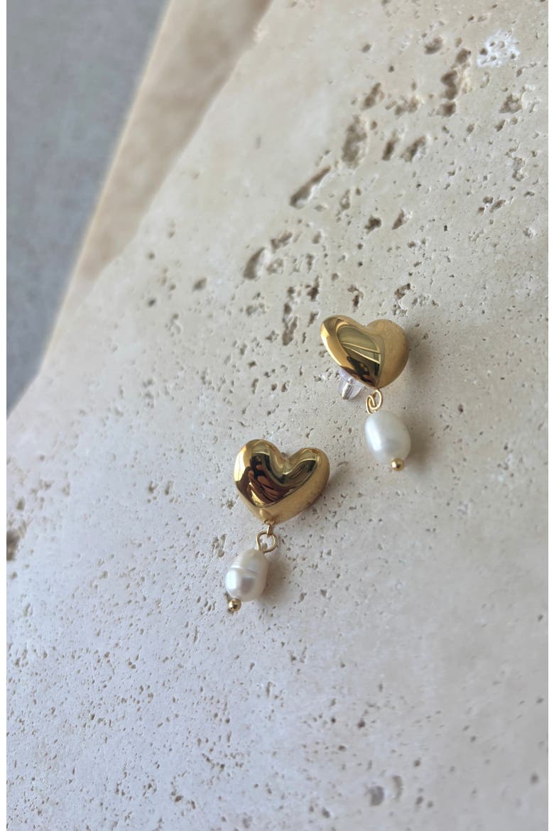Heart & Freshwater Pearl Drop Earrings, Alternate, color, WHITE