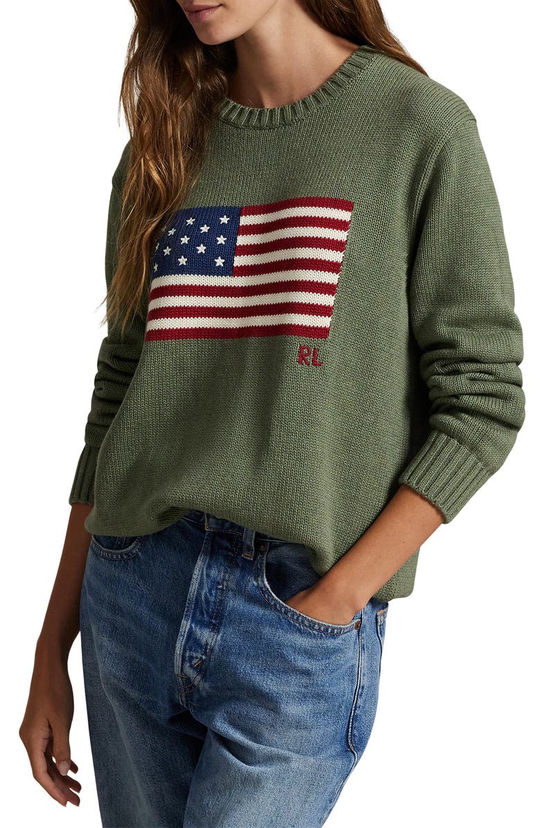 Polo Ralph Lauren Gender Inclusive Roving Flag Intarsia Cotton Sweater, Main, color, Camouflage Melange