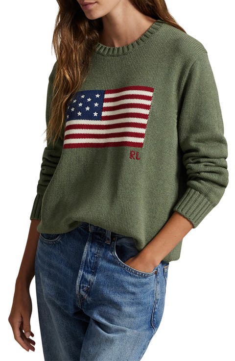 Gender Inclusive Roving Flag Intarsia Cotton Sweater