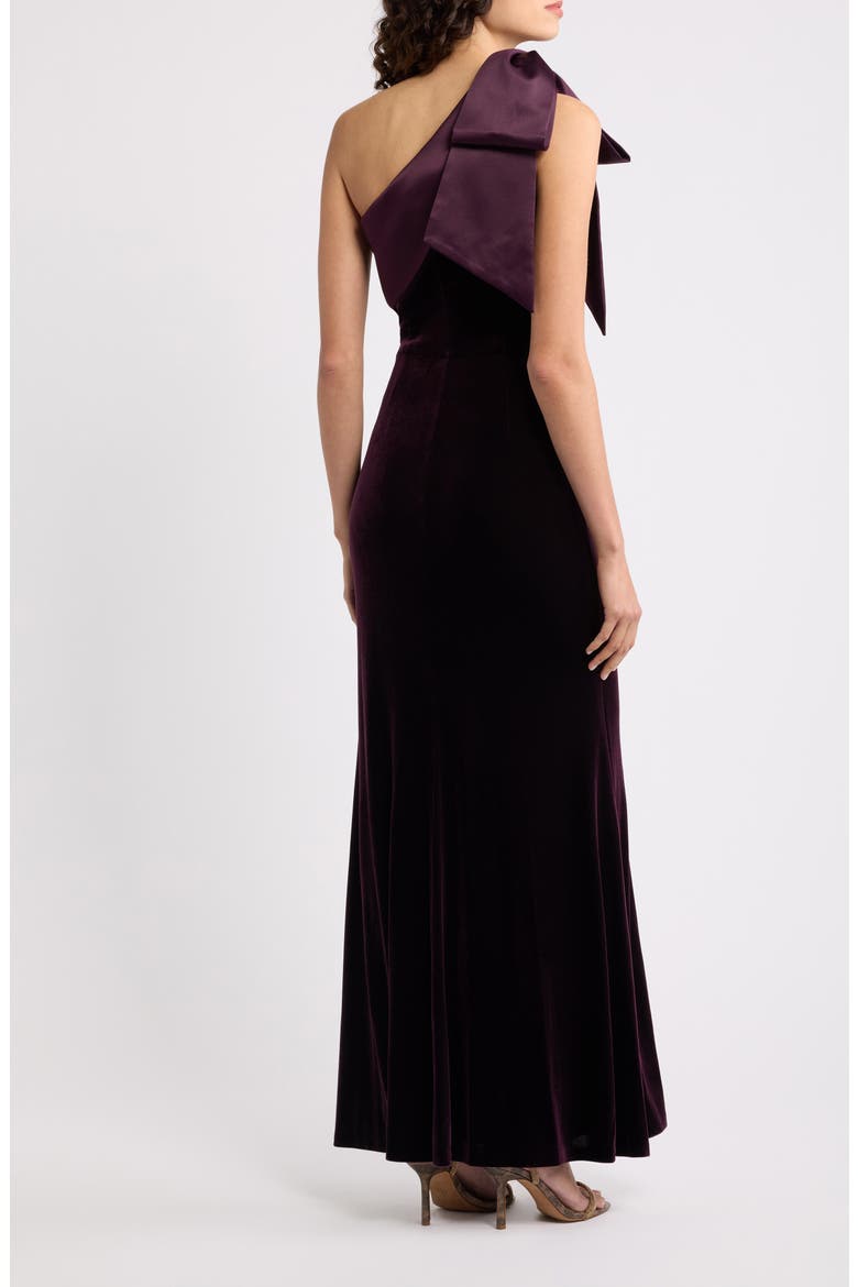 Velvet & Satin One-Shoulder Gown, Alternate, color, AUBERGINE